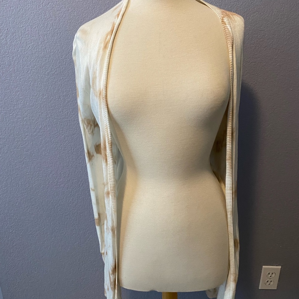 Long tie-dye open cardigan (cream): Size S